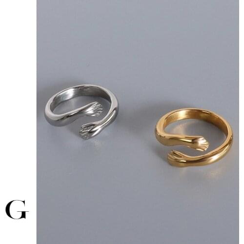 GHIDBK Minimalist Statement Gold Silver Color Unique Design Irregular Hug Hands Rings Stainless Steel Summer Jewelry Wholesale