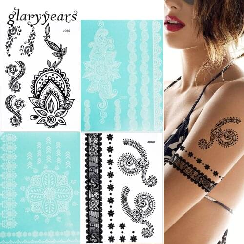 Glaryyears 5 Pieces/lot White Black Flower Lace Tattoo Sticker Fake Temporary Body Makeup Decal Wedding Jewelry Art 16 J Designs