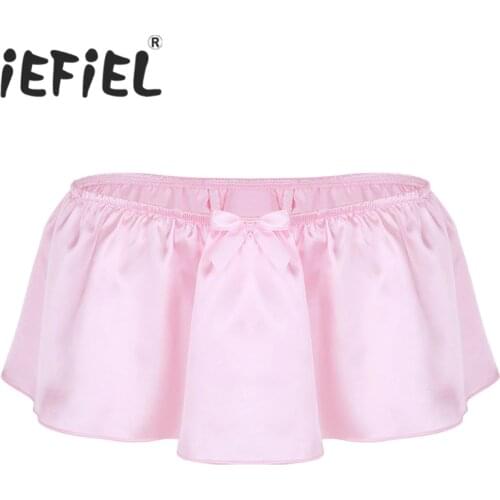 IEFiEL Sexy Male Mens Lingerie Shiny Satin Sissy Skirted G-string Thongs Underwear Triangle Panties Bikini Nightwear Underpants