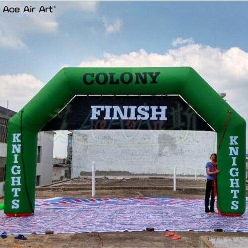 Custom start finish line green inflatable archway with removable banner for advertising and sport event
