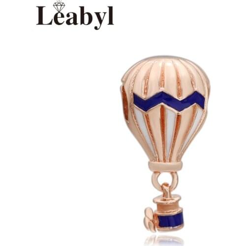 Leabyl Classic Romantic Rose Gold & Dark Blue Color Enamel Hot Air Ballon Charm Pendant for Women Bracelet Necklace Making