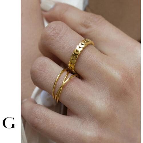 GHIDBK Minimalist Designed Olive Leaf Titanium Steel Rings Dainty Irregular Plant Rings for Women Delicate Ins Street Style Ring