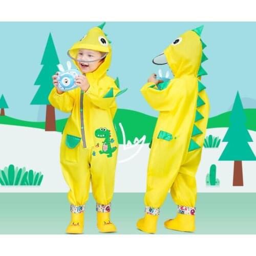 Fashion Children Waterproof Jumpsuit Raincoat Hooded Cartoon Dinosaur Kids One-Piece Rain Coat Baby Tour Rain Gear