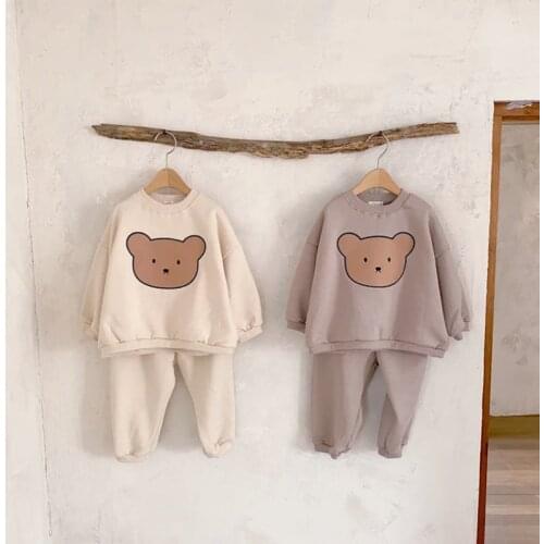Koodykids Baby Boys Girls Clothes Set Autumn Toddlers Soft Cotton Sweatshirts Clothing Set 2PCS Bear Printed Baby Set Spring