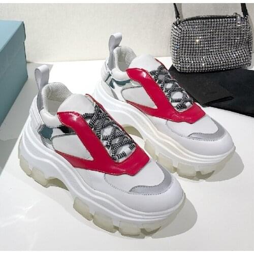 Sneakers Leather Mixed Color Mesh Thick Bottom Height Increase Shoes Comfort Platform Fashion Sports Shoes Plus Size 35-45