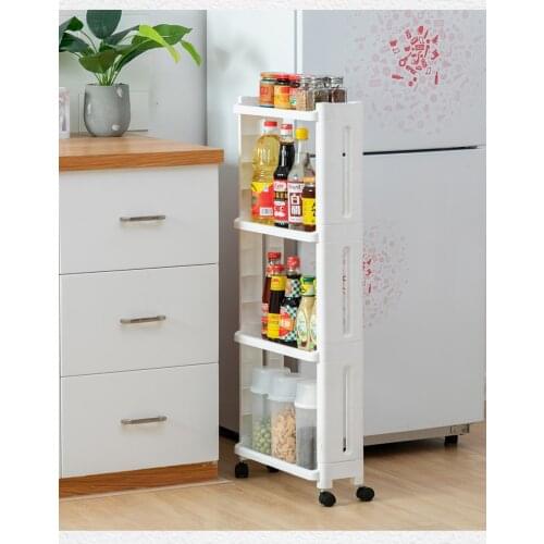 Kitchen Storage Rack Fridge Side Shelf 2/3/4 Layer Removable With Wheels Bathroom Organizer