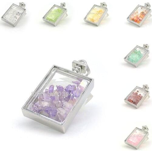 Natural Crystal Quartzs Chips&Gluing Clear Glass Board Faceted Rectangle Pendants Of Plating Platina Approx 50*27*12 mm