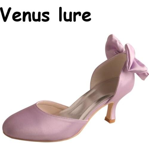 23 Colors Heel with Bow for Women Lavender Party Pumps Round Toe 6.5CM Heel
