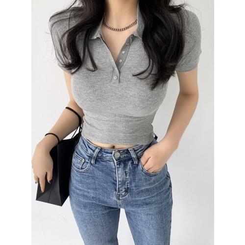Summer New Short Sleeve T-Shirt Tight polo collar Womens T-Shirt Short Style T-Shirt 2021women sexy tops