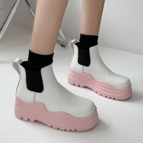 Lucyever 2021 New Chunky Platform Ankle Boots Women Autumm Thick High Heels Chelsea Boots Woman Comfortable Mix Color Booties