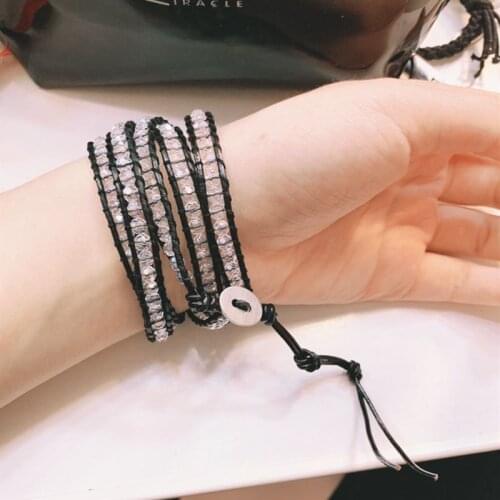 Multi-layer Crystal Bracelets For Women Miyuki Delica Seed Beads Glass Handmade Leather Rope Bracelet Adjustable Jewelry Gift