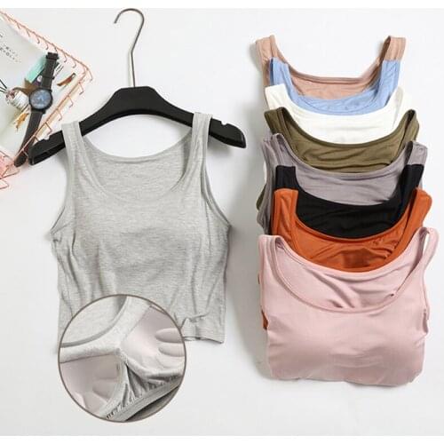 Modal with bra pads and cups one-piece yoga exercise bottoming half waist exposed belly button short camisole women