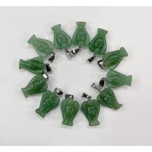 Fashion aventurine Angel Wing natural stone pendant jewelry Necklaces pendants for jewelry making 12pc free shipping wholesale