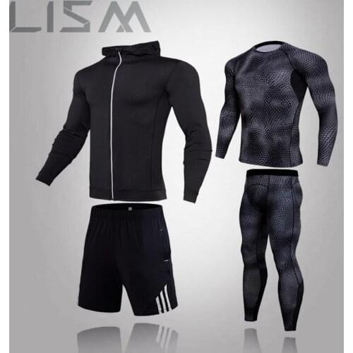 Mens Winter Thermal Underwear 4-Piece Set Mens Snakeskin Suit Long John Suit Tights Winter Compression Underwear Quick-Drying