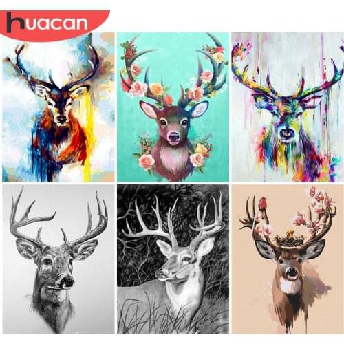 HUACAN Full Square/Round Diamond Painting Deer 5D DIY Diamond Embroidery Cross Stitch Animal Mosaic Pictures Wall Art