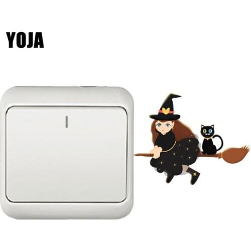YOJA Cute Witch And Cat Ride Broomsticks Interesting Wall Sticker Coloured Switch Decal PVC Living Room Home Decor 8SS1560