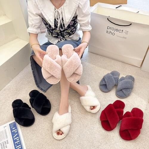 2021 New Women Home Slippers Winter Warm Shoes Woman Slip on Flats Slides Female Faux Fur Slippers 36-43 Wholesale Slippers