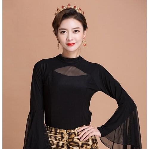New Latin Dance Costume Black Long Sleeve Ballroom Dance Practice Tops Lady Rumba/Tango/Samba/Salsa Performance Costume DQL1523