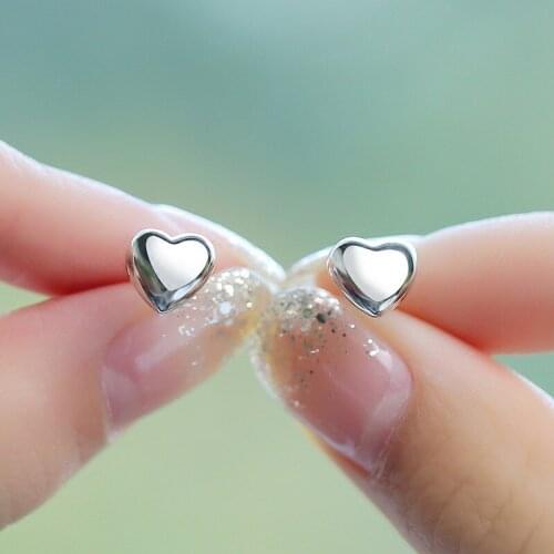 OBEAR Sweet Temperament Heart Stud Earrings Fashion Simple Style Mini Earrings For Women Girls Birthday Gifts
