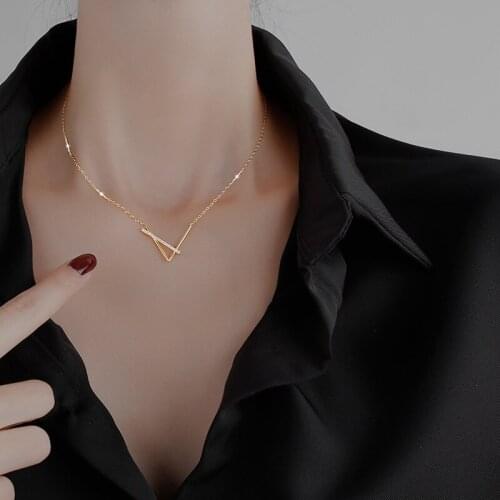 Karopel 925 Sterling Silver V-shaped Geometric Necklace for Women Simple Clavicle Chain Necklace Gifts Women Accessories