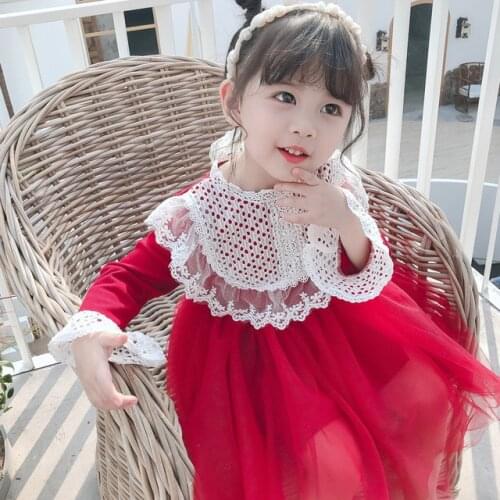 Hot Red Winter Girls Dress Ruffles Long Sleeve Kids Party Dress for Girls Children Baby Infants Princess Party Dresses Vestidos