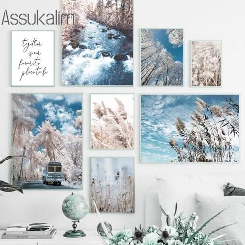 Reed Poster Blue Landscape Wall Art Canvas Painting Road Bus Print Scenery Posters Nordic Wall Pictures For Living Room Decor