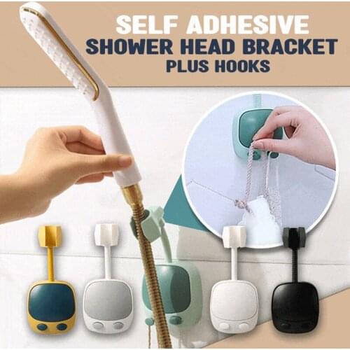 Self Adhesive Shower Head Bracket Plus Hooks Universal Shower Head Holder Punch-Free Bathroom Bracket Adjustable XH8Z