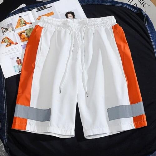 Summer New Men Casual Waterproof Shorts Reflective Strip Trend Shorts Fashion Brand Straight Drawstring Short Male