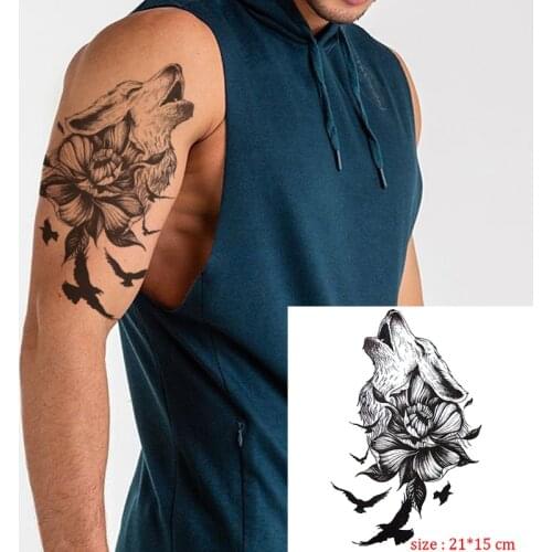 Tattoos Sticker Black roaing Wolf Flower bird animal Waterproof Temporary Fake Tattoo Body Art Custom Tatoos for Men women