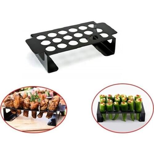 18 Hole jalapeno Pepper Roasting Rack 9'' Non-Stick Chili Pepper Grill Rack Chicken Leg Black Barbecue Holder BBQ Accessories
