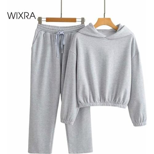 Wixra Womens Hoodie Suits Casual Full Sleeve Sweatshirt+Elastic Waist Trousers 2PCS Sets High Stretch Costume