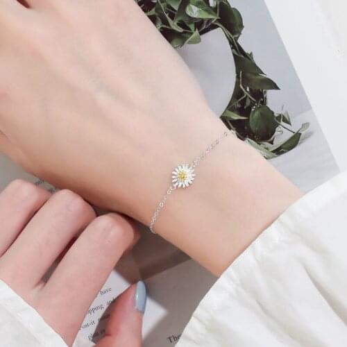 925 Sterling Silver Daisy Charm Bracelet & Bangle For Women Wedding Jewelry A164