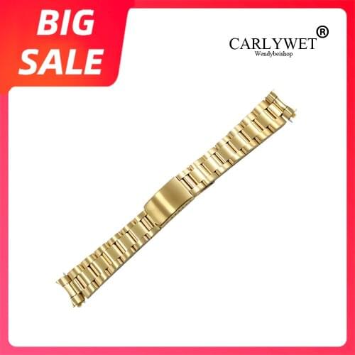 CARLYWET 13 17 19 20mm Gold Watch Band 316L Stainless Steel Gold Watchband Oyster Bracelet For Rolex Submariner Datejust Seiko