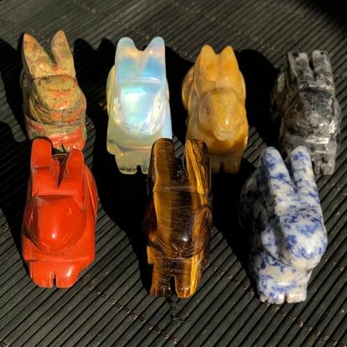 1.87" Rabbit Statue Gemstone Natural crystal Room Decoration Healing Crystal Animals Figurines Reiki hand Carved Stones cute