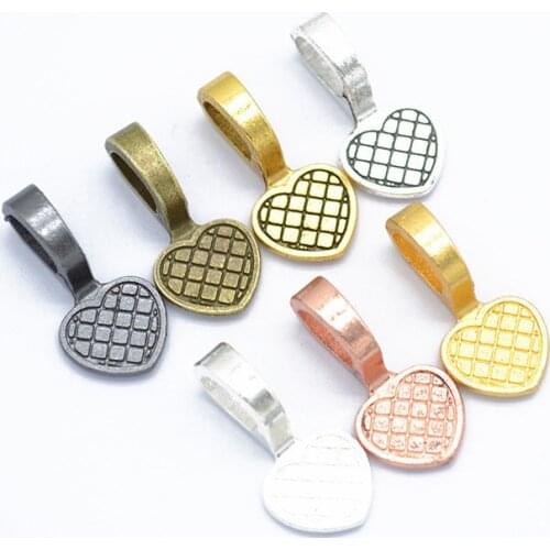 20pcs/lot 19x9mm Antique Silver Heart Glue-on Flat Pad Bails Pad Tiles Pendant Bails Cabochon Setting Jewelry Findings Lead