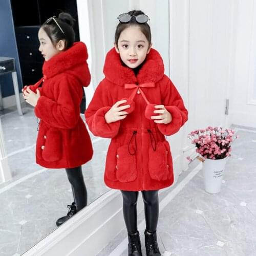 2021 Autumn Winter Kids Coats Soft Hooded Jackets For Toddler Girls Faux Fur Outerwear Baby Girl Clothes Childrens Clothing D59