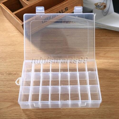 24Grid Adjustable Plastic Storage Box Earring Jewelry Bin Container Case Makeup Organizer Store Small Items Assortment Beads Box