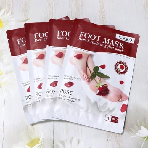 30Pair EFERO Rose Feet Exfoliating Foot Mask for Legs Cream for Heels Remove Dead Skin Health Detoxing Feet Mask Pedicure Socks
