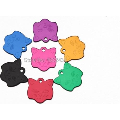 300pcs/lot Cat Face Shape Dog ID Tags Pet Name Tag Custom Engraved Dog Cat Tag