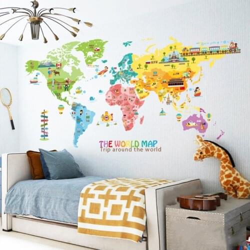 7 Kinds Large World Map Wall Stickers Cartoon Map Home Decor Sticker for Kids Room DIY Vinyl art Decals Mural Home Decor Office