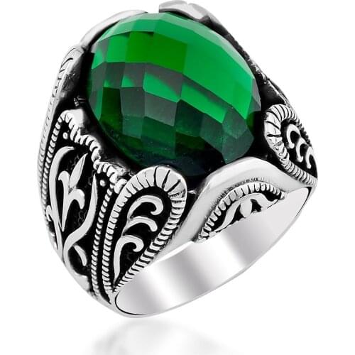 925 sterling Silver Fasetalı Cut Green Color Ring
