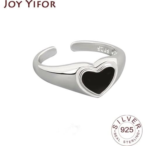 925 Sterling Silver Charming Irregular Chain Geometric Rings Gold Open Rings For Women Men Black Heart Party Gifts Accessories