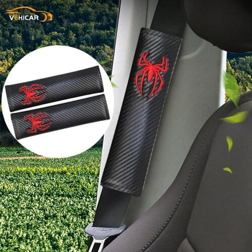 VEHICAR 2PCS Carbon Fiber Car Auto Safety Belt Pad Driver Shoulder Protector SPIDER Logo Knitting Protective Sleeve Accessories
