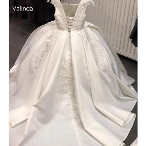 Ball Gown White Flower Girl Dresses Kids Clothes Corset Back Satin Girls Pageant Gown Princess Birthday Party Dress