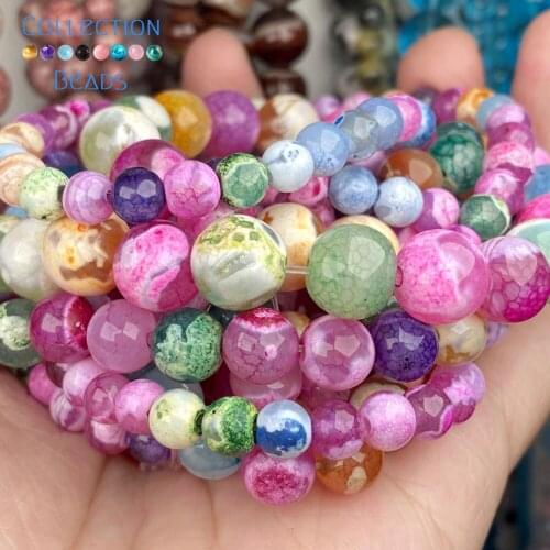 Natural Stone Multicolor Fire Agates Beads Loose Spacer Round For Jewelry Making 6-10MM DIY Bracelet Accessories Wholesale