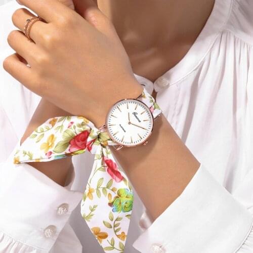 Women Watches Floral Strap Wristwatch Womens Jacquard Cloth Quartz Watch Dress Bracelet elegant watch women farmhouse style