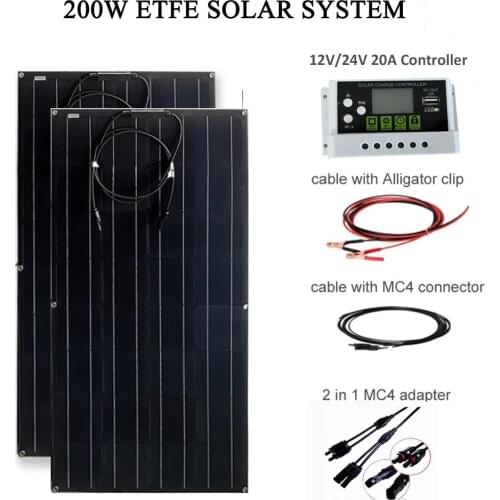 100W 200W ETFE/PET Flexible Solar Panel Photovoltaic kit Mono Solar System For Home Camping RV Boat Car 12V Battery Charge