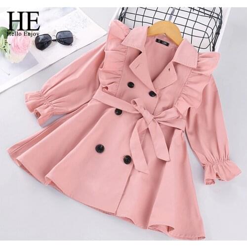 HE Hello Enjoy Toddler Girls Clothes Autumn Long Sleeve Fashion Trench Coats Children Solid Outerwear with Sashes Costume 2-6Y