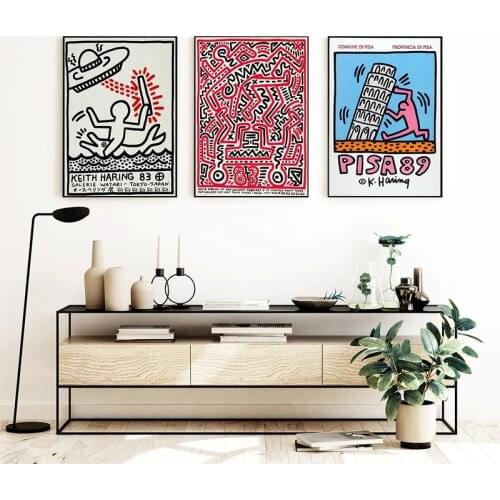 Keith Art Exhibition Pisa Abstract Vintage Pop Canvas Painting Gallery Poster Print Wall Art Pictures Living Room Home Decor