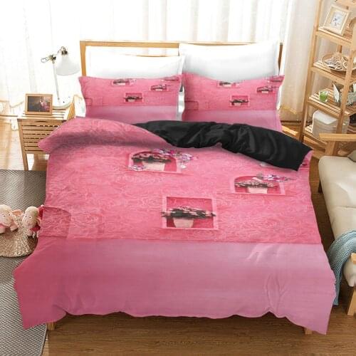 Girl Series Pink Queen Polyester Microfiber Bedding Set 2/3pcs Ultra Duvet Cover Set with Pillowcases for Teens Kids Girls